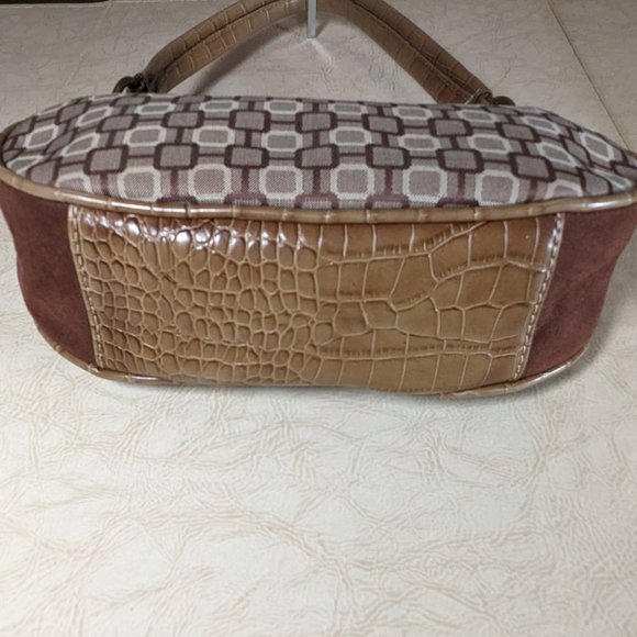 Nine West Small Brown & Tan Canvas, Suede & Snake Skin Bag - Picture 3 of 12